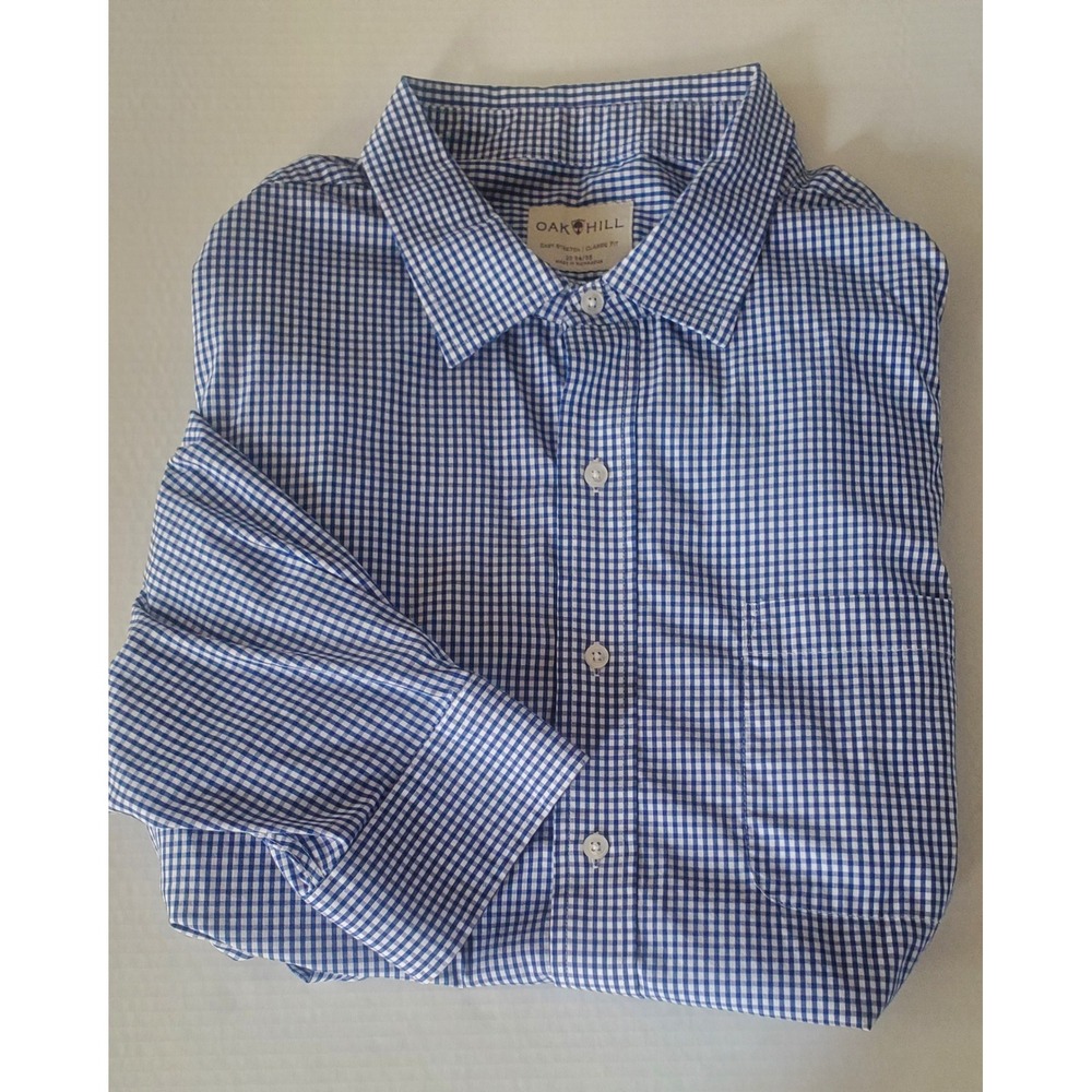 Oak Hill Easy Stretch Classic Fit Gingham Dress Shirt Blue White‎ 20 34/35
